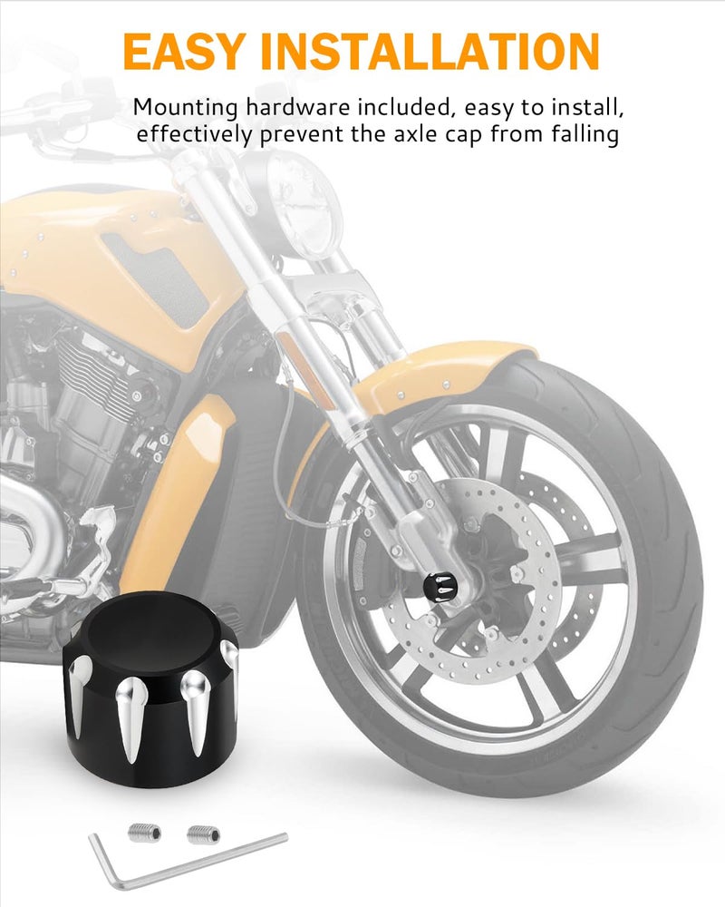 PBYMT Black Front Axle Nut Cover Cap CNC Aluminum Compatible for Harley Davidson Touring Road King Street Glide Electra Glide Softail Sportster Iron 883 Fat Boy 2002-2024 - Image 4